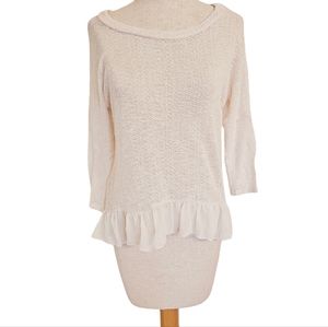 About‎ a girl knit top size XS ruffle sheer hem cream